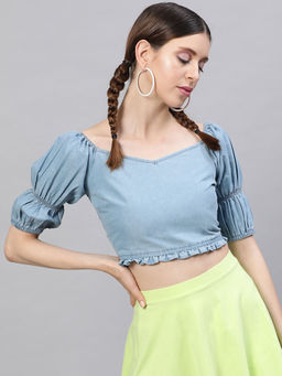 STREET 9 - Blue Denim V-Neck Crop Top