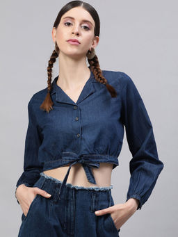 STREET 9 - Blue Denim Front Open Crop Top