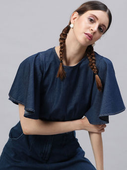 STREET 9 - Blue Denim Puff Sleeve Crop Top