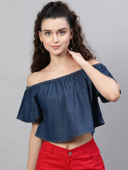 STREET 9 - Blue Denim Drop Shoulder Crop Top