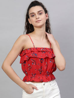STREET 9 - Red Floral Crop Top