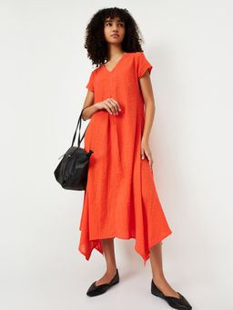 max - x Kalki Women Orange Textured Asymmetric Dress