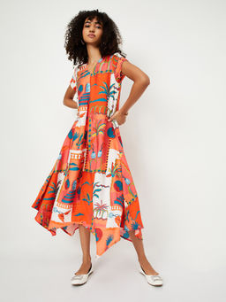 max - x Kalki Women Multi-Color Printed Asymmetric Dress