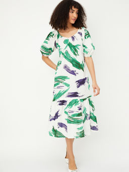 max - Women Off White Printed A-line Midi Dress