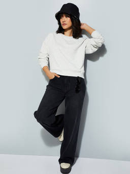 max - URB_N Women Grey Relaxed Fit Solid Sweatshirt