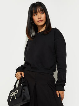 max - URB_N Women Black Solid Relaxed Fit Sweatshirt
