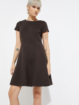 max - URB_N Women Brown Knit Skater Dress