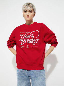 max - ALAYA F x URB_N Women Red Printed Oversized Sweatshirt