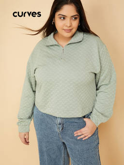 max - ALAYA F x URB_N Women Green Textured Boxy Fit Sweatshirt