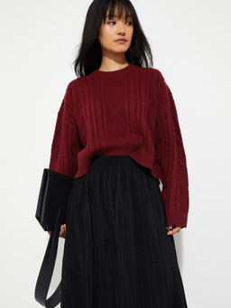 max - URB_N Women Maroon Cable Knit Sweater