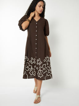 max - Women Brown Printed A-Line Dress