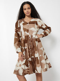 max - Women Brown Printed Tiered Dress