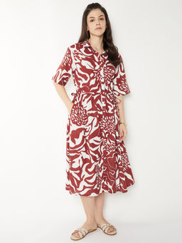 max - Women Maroon Printed Shirt Dress