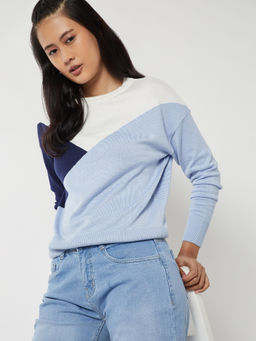 max - Women Blue Colourblocked Sweater