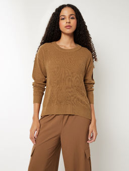 max - Women Beige Knitted Sweater