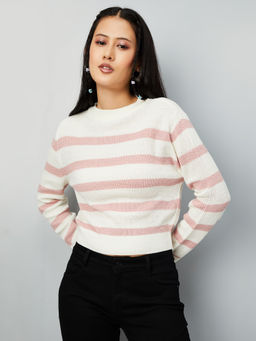 max - Women White Striped Sweater