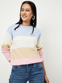 max - Women Blue Colourblock Sweater
