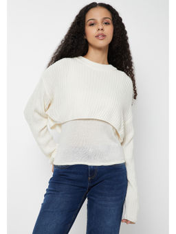 max - Women Off White Ribbed Layered Sweater