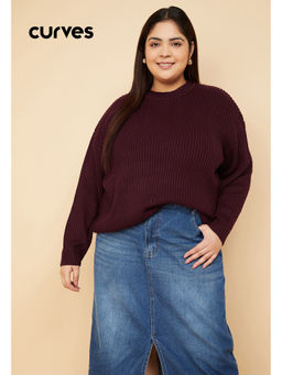 max - Women Maroon Knit Sweater