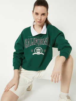 max - Women Green Printed Sweatshirt