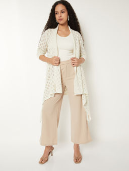 max - Women Off White Knit Longline Waterfall Shrug