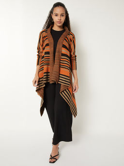 max - Women Orange Striped Waterfall Shrug