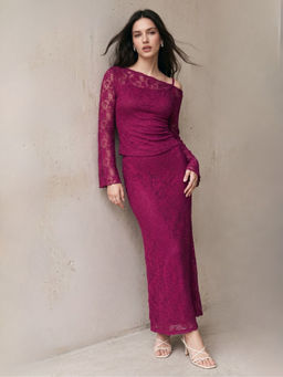 Outzidr - Purple Bell Sleeve Cold Shoulder Co-Ord Set