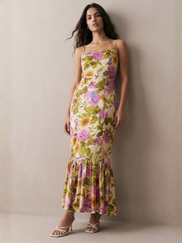 Outzidr - Yellow Floral Mermaid Maxi Dress