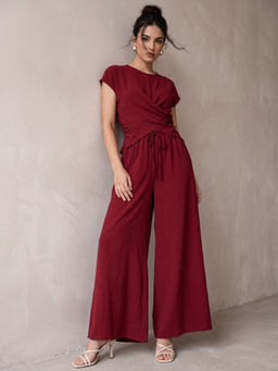 Outzidr - Maroon Wrap Hem Detail Co-Ord Set