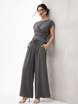 Outzidr - Grey Wrap Hem Detail Co-Ord Set
