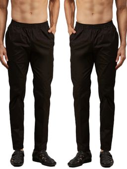 See Designs - Men Black Solid Pure Cotton Pyjama (Set of 2)