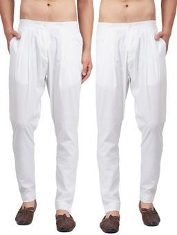 See Designs - Men White Solid Pure Cotton Pyjama (Set of 2)