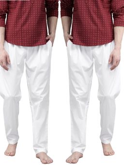 See Designs - Men White Solid Pure Cotton Pyjama (Set of 2)