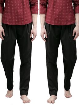 See Designs - Men Black Solid Pure Cotton Pyjama (Set of 2)