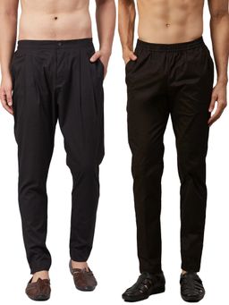 See Designs - Men Black Solid Pure Cotton Pyjama (Set of 2)