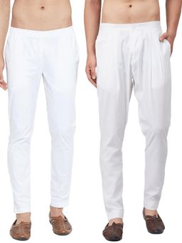 See Designs - Men White Solid Pure Cotton Pyjama (Set of 2)