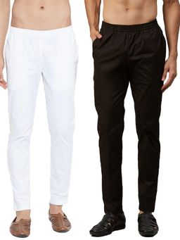 See Designs - Men White and Black Solid Pure Cotton Pyjama (Set of 2)