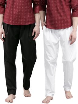 See Designs - Men White and Black Solid Pure Cotton Pyjama (Set of 2)