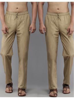 See Designs - Men Brown Solid Pure Cotton Pyjama (Set of 2)