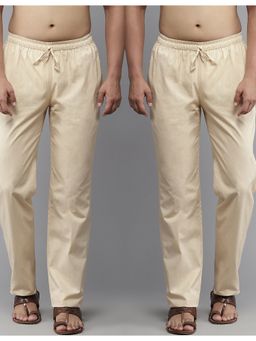 See Designs - Men Beige Solid Pure Cotton Pyjama (Set of 2)