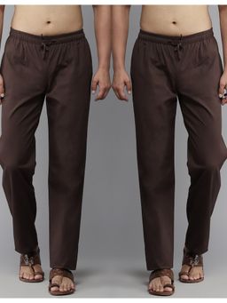 See Designs - Men Deep Brown Solid Pure Cotton Pyjama (Set of 2)