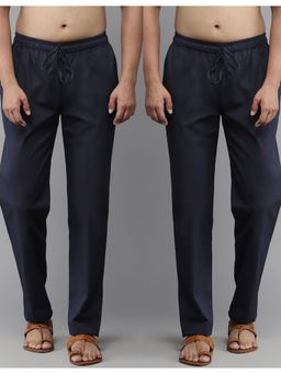 See Designs - Men Navy Blue Solid Pure Cotton Pyjama (Set of 2)