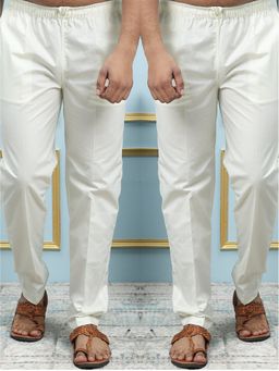 See Designs - Men off White Solid Pure Cotton Pyjama (Set of 2)