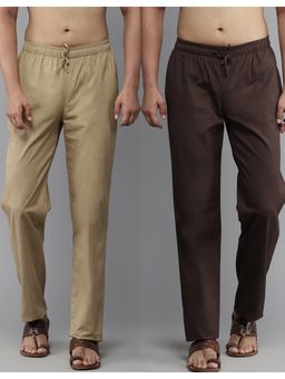 See Designs - Men Deep Brown and Brown Solid Pure Cotton Pyjama (Set of 2)