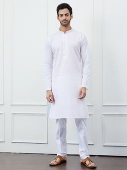 See Designs - Men White Cotton Pink Thread Work and Sequin Kurta