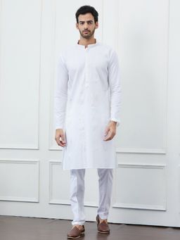 See Designs - Men White Cotton Silver Thread Work and Sequin Kurta