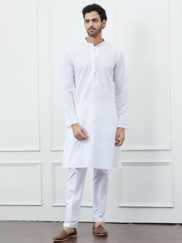 See Designs - Men White Cotton Thread Work Kurta