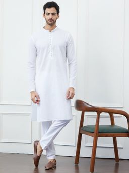 See Designs - Men White Cotton Multi Thread Work Kurta