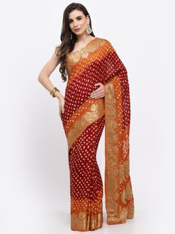 KISHORI - Women Bandhani With Zari Weaving Silk Saree & Blouse Multicolor with Unstitched