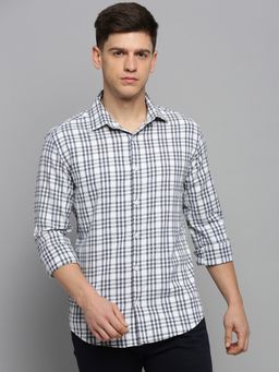SHOWOFFFF - Mens Spread Collar Checked White Classic Shirt